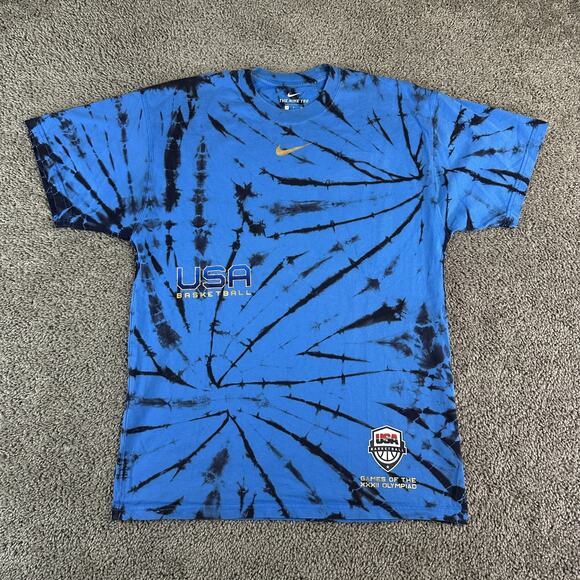 USA Basketball Shirt Mens Small Blue Black Tie Dye NBA Basketball Nike Olympics - Picture 1 of 14